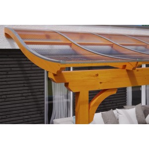 Skan Holz Terrassenüberdachung Verona, 541x339 cm, Eiche hell, Leimholz mit Polycarbonat Doppelstegplatten.