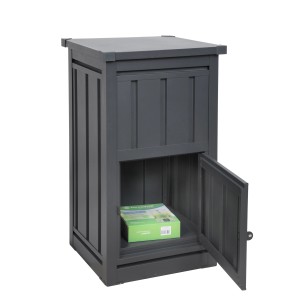 Floraworld Paketbox aus Stahl, abschließbar, anthrazit, mit geöffneter Tür und Paket im Inneren.
