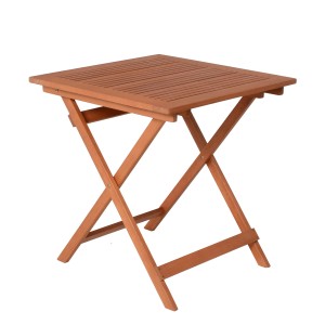 Quadratischer, brauner Gartentisch Pasadena (70,5x70,5 cm) aus Holz mit Klappgestell.