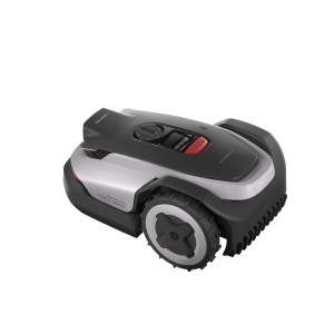 Roborock Mähroboter RockNeo Q105, dunkelgrau/silber, mit rotem Stopp-Knopf. Kabelloses Mähen für Rasenflächen bis 500 m².