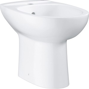 Weißes Grohe Stand-Bidet Bau Keramik mit Hahnloch und Überlauf.