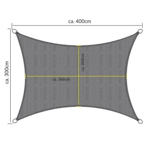 Rechteckiges, anthrazitfarbenes Sol Royal Sonnensegel SolVision HS9, 300x400cm, mit Maßangaben.