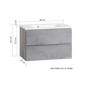 Held Möbel Waschtisch Ancona, 80 cm, matt Weiß/Wotaneiche, mit 2 Schubladen und Mineralgussbecken.