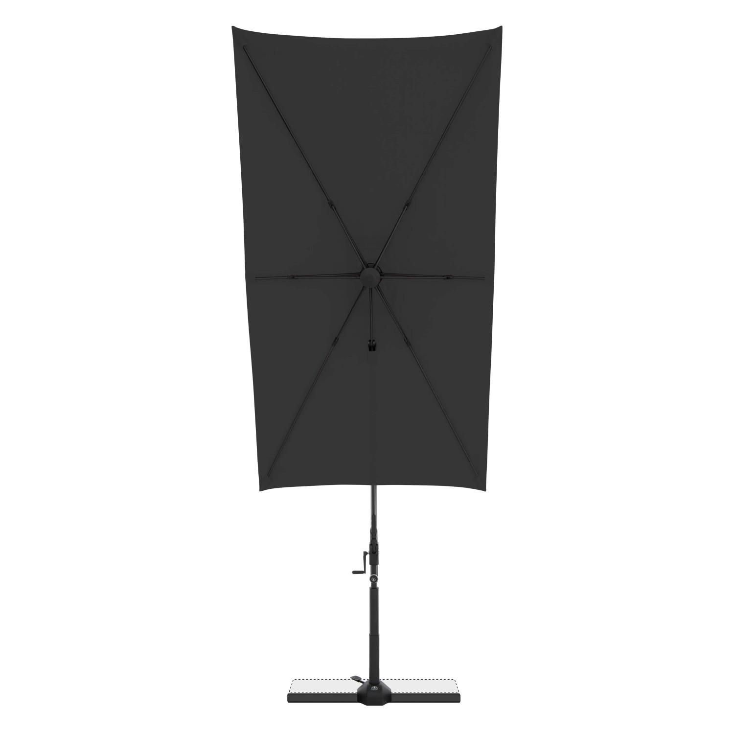 Rechteckiger, anthrazitfarbener Doppler Balkonschirm Active Green Edition mit Standkreuz.