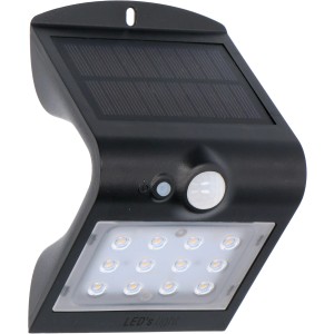 Schwarze LED Solar-Außenleuchte mit Sensor, 1,5 W, 220 lm, 3000 K. Ideal für Wandmontage.