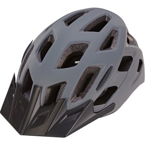 Schwarzer Prophete Fahrradhelm (Größe 55-58 cm) mit Visier und Belüftungsöffnungen.