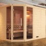 Weka Elementsauna Kemi Eck mit Glastür und Fenstern, 9 kW Ofen, Fichtenholz natur.
