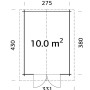 Grundriss Palmako Gartenhaus Lotta, 275x380 cm, 10 m² Fläche, Doppeltür unten mittig.
