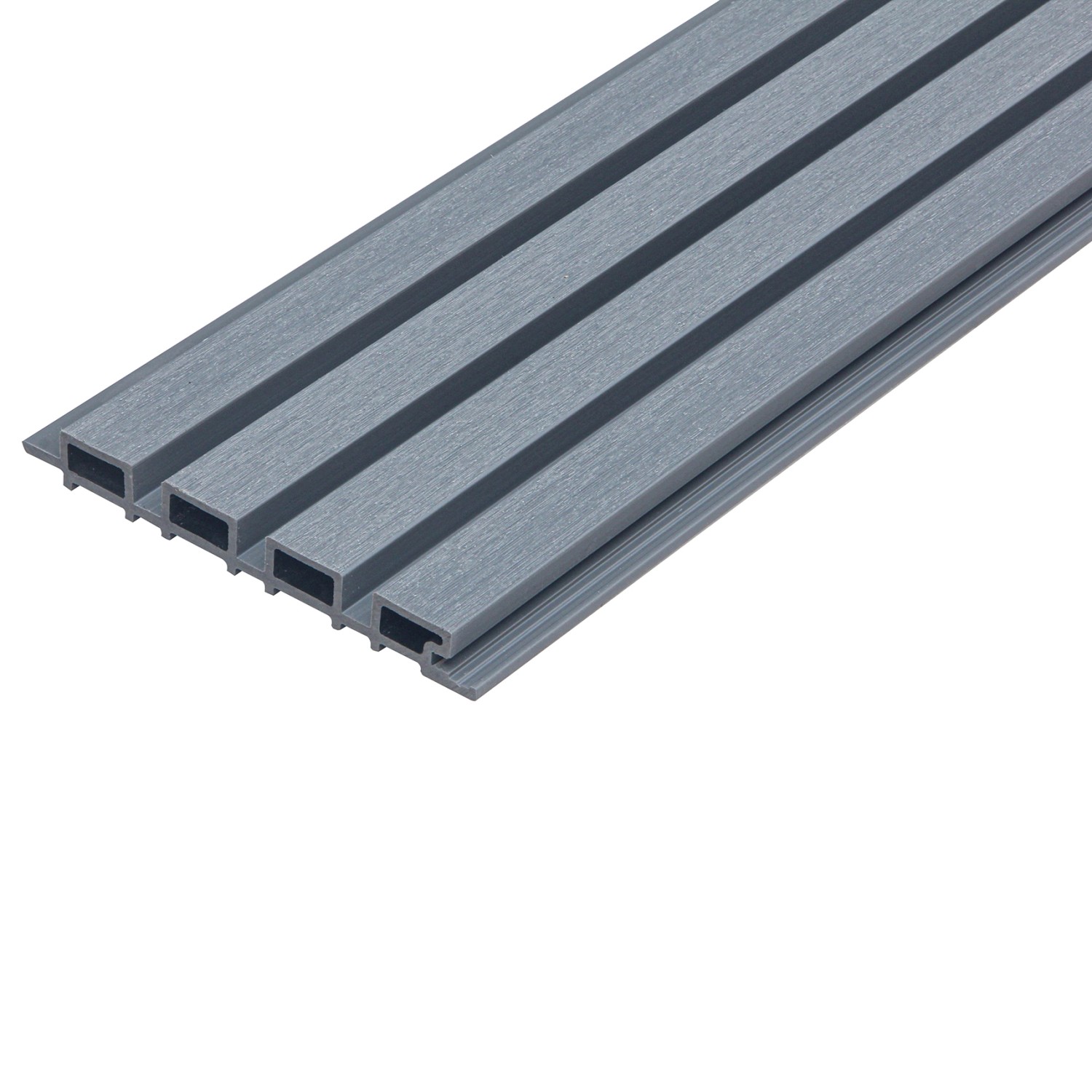 WPC Fassadenverkleidung DUVAR, hellgrau, Detailansicht der Paneele.