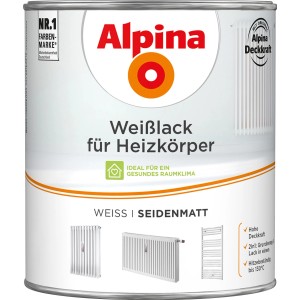 Dose Alpina Heizkörperlack Weiß seidenmatt, geeignet für Heizkörper und Rohrleitungen.