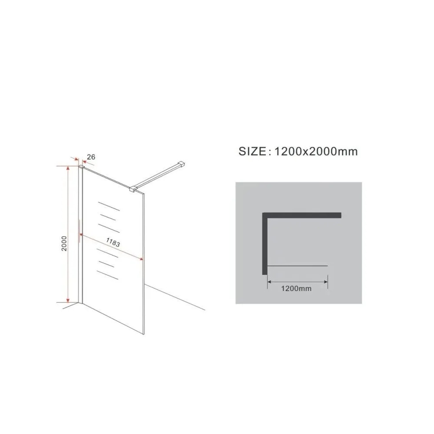 Glasdeals Walk-In Duschwand 120 x 200 cm AQUOS-MIRROR-3433_4