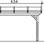 Technische Zeichnung der Skan Holz Terrassenüberdachung Ravenna, 434 x 250 cm, Douglasie Nussbaum mit Maßangaben.