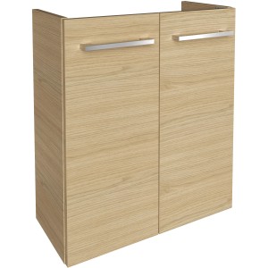 Fackelmann Waschbeckenunterschrank SBC Sandeiche, 52 cm breit, mit zwei Türen und silbernen Griffen.