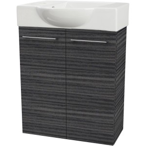 Fackelmann Waschbeckenunterschrank SBC Dark Oak, 52 cm breit, mit zwei Türen und weißem Waschbecken.