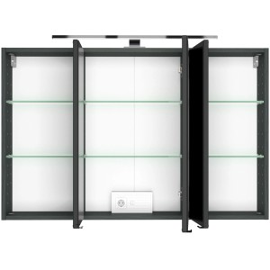 Held Möbel Ferrara Spiegelschrank 100 cm, Graphitgrau, mit LED-Leuchte und Glasböden.