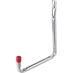 Verzinkter Wandhaken aus Stahlrohr mit roter Gummikappe, geeignet für die Wandmontage.