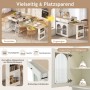 okwish Kücheninsel mit Rollen Ausziehtisch LED Beleuchtung Steckdosenleiste 128-200x71x92cm Weiß_9