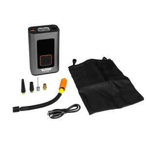 Eufab Mini-Kompressor, aufladbar, mit Zubehör und Tasche für Pannenhilfe.