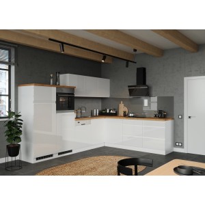 Moderne Held Küchen Winkelküche Gera 300 cm in Weiß/Wotan ohne E-Geräte.