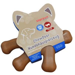 Braunes Supravit ChewDeer Hundekauspielzeug in Knochenform, Bacon Geschmack, robust für starke Kauer.