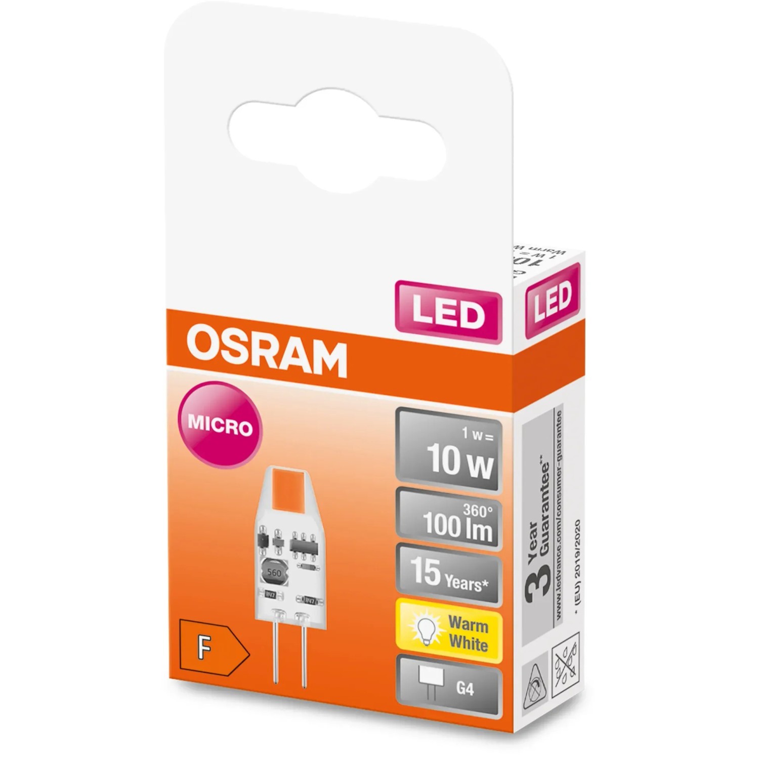 Osram G4 LED Leuchtmittel, 1W, warmweiß, in Verpackung. Kompakte LED Lampe für G4 Fassung.