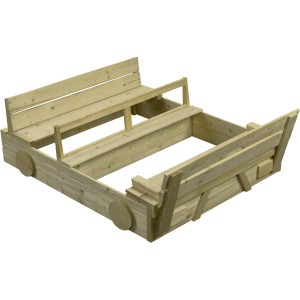 SwingKing Sandkasten Auto aus Holz, 120x100 cm, mit Sitzbank. Ideal für Kinder zum Spielen im Garten.