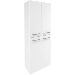 Fackelmann Verona Doppel-Hochschrank, 60 cm, Weiß Glanz/Hochglanz mit vier Türen und Griffen.