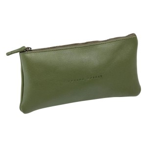 Clairefontaine Penale Flying Spirit aus glattem Khaki-Leder mit goldfarbenem Reißverschluss und Logo, 22x11cm.