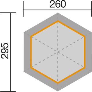 Grundriss Weka Pavillon 656 Sparset Gr.1: 6-Eck-Form, Maße 260x295 cm. Ideal für Gartenlauben.