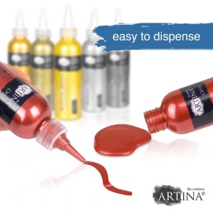 Artina Metallic Acrylfarbenset, 6 Farben (Gold, Silber, Rot, Schwarz), hohe Deckkraft, für Künstlerbedarf.
