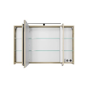 Pelipal Spiegelschrank Quantum 07, Polar Pinie, 110 cm mit LED-Leuchte und drei Spiegeltüren.