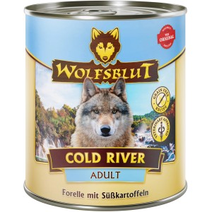 Wolfsblut Cold River Adult Hunde-Nassfutter Forelle mit Süßkartoffel, 800g Dose.