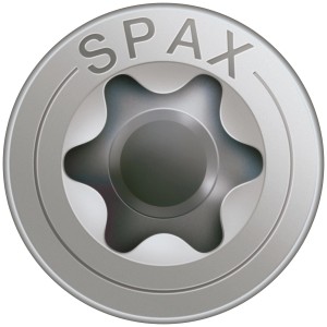 Detailaufnahme einer Spax Senkkopfschraube A2, 4x35mm, für Spanplatten und universelle Anwendungen.