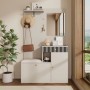okwish Garderoben Set mit Spiegel Polsterkissen Flur 110x37x185cm Beige_2