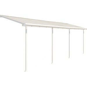 Weiße Palram Terrassenüberdachung Sierra, 230x670 cm, mit Aluminiumrahmen und Polycarbonat-Platten.