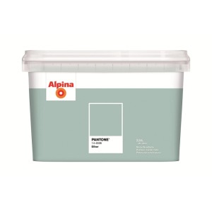 Alpina Innenfarbe Pantone Ether 2,5 l Graublau. Matte Wandfarbe in hellem Graublau im Eimer.