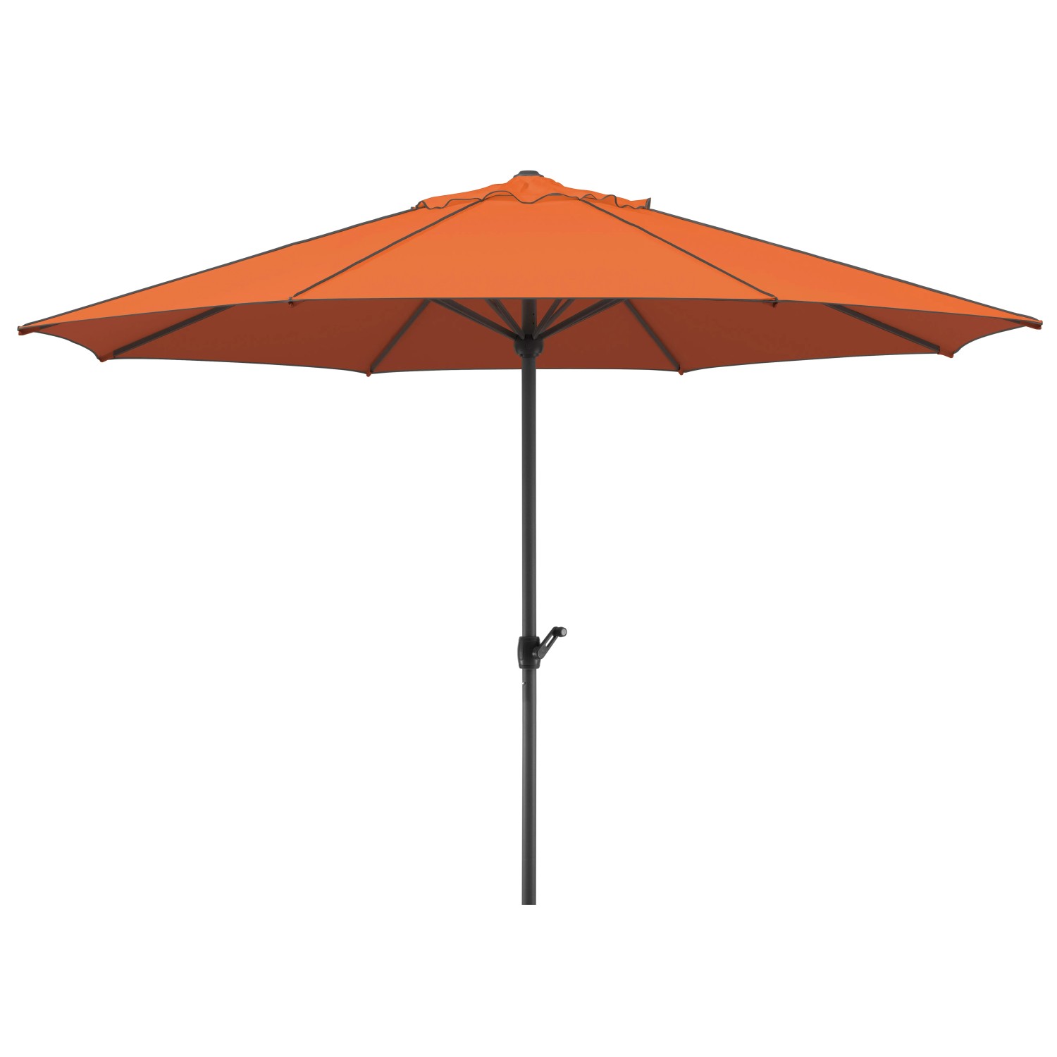 Terracottafarbener Schneider Marktschirm Adria Ø 350 cm mit Kurbelmechanik.