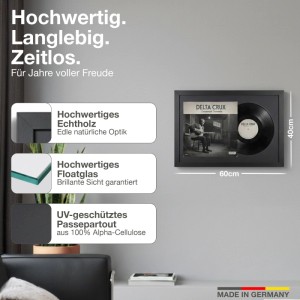 Schallplattenrahmen 40x60 cm schwarz mit Passepartout für Vinyl und Cover.