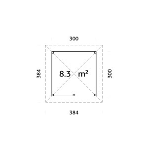 Grundriss Palmako Pavillon Bianca Set 103, 300x300 cm, Weekendhaus mit Ecktresen.