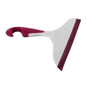 Wenko Duschabzieher Loano in Rosa/Weiß mit Haken für Bad und Dusche.