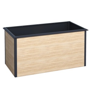 Metall-Hochbeet mit Holzdekor und Schneckenschutz, 77x150x75 cm.