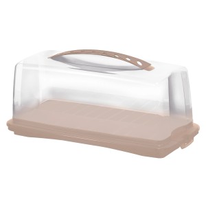 Rotho Kuchenbehälter Fresh Meadow Rose, rechteckig, 36x16,5 cm, mit transparenter Haube und rosafarbenem Griff.