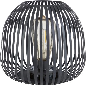 Solar-LED-Dekoleuchte Mereta, schwarz matt, mit modernem Gitter-Design und Filament-Leuchtmittel für Außen.