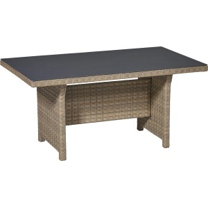 Esstisch aus Polyrattan, Teil des Lounge-Sets Vermont, mit grauer Glasplatte.