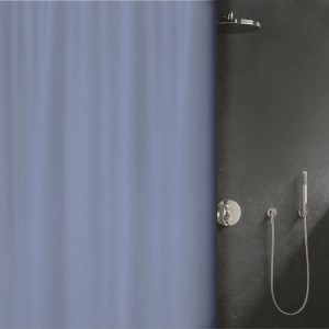 Blauer Spirella Elements Duschvorhang Pure, 200x120 cm, im Badezimmer.