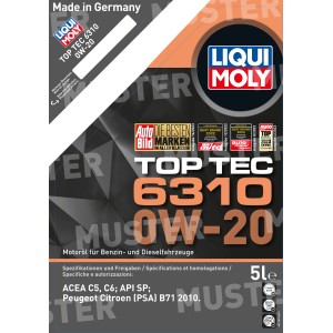 Liqui Moly Motoröl Top Tec 6310 0W-20, 5 Liter Gebinde für PKW.
