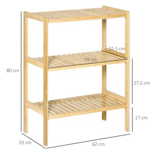 HOMCOM Bambus Badregal mit 3 Lattenrosten, 62x33x80 cm. Vielseitiges Regal für Bad, Küche, Wohnzimmer.