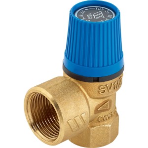 Membran-Sicherheitsventil für Brauchwasser, Messing mit blauem Kunststoffaufsatz, 18,6 mm (1/2) x 24,1 mm (3/4).