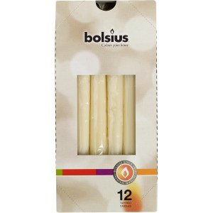 Bolsius Spitzkerzen, 12er Pack, elfenbeinfarben, 245/24 mm, in Cellophan verpackt.