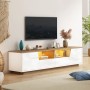 okwish TV Schrank mit LED Schubladen Hochglanz Lowboard Wohnzimmer 180x40x46cm Weiß_2